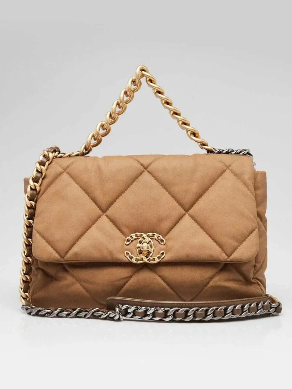 Chanel Brown Quilted Canvas Chanel 19 Large Flap Bag